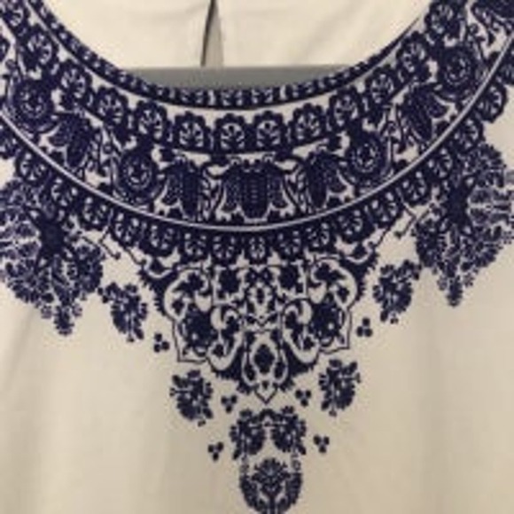 Xenia Boutique White Dress‎ with Blue Accents Size XL EUC C11 - Picture 2 of 3